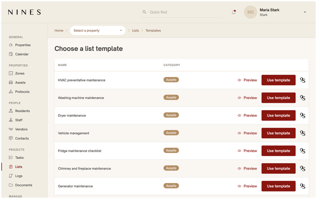 A look at household management list templates in Nines