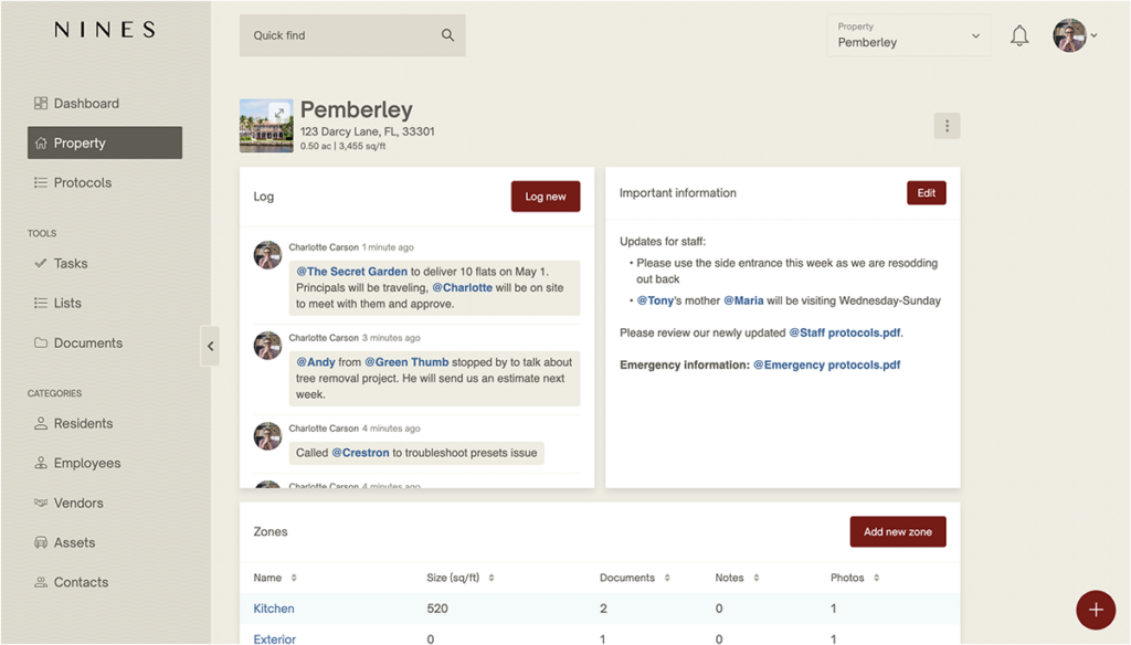 A look at your property management dashboard in Nines