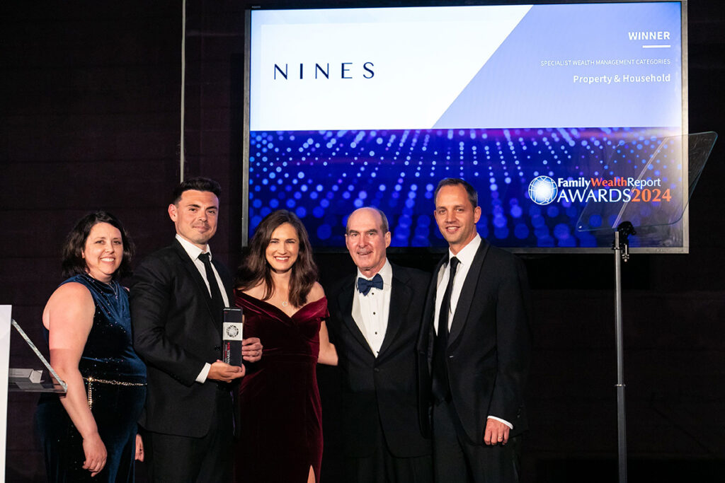Nines Co-Founders Mohamed Elzomor and Jacco de Bruijn at the Family Wealth Report Awards with team members Shelby Boudreau and Kristin Twiford, and Family Wealth Report Awards Judge Jamie McLaughlin.